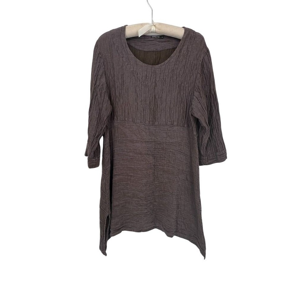 GRIZAS Women's SMALL Purple Crinkle Tunic Dress Half‎ Sleeve NOTES  - CJ